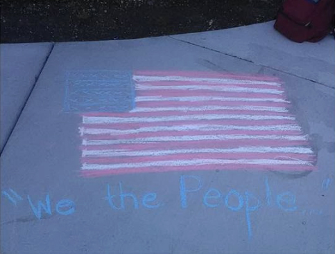 Messages in Chalk: We the people and the U.S. Flag